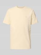 T-shirt met geribde ronde hals