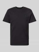T-shirt met geribde ronde hals