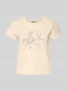 T-shirt met geribde ronde hals