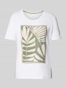 T-shirt met geribde ronde hals