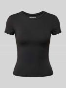 T-shirt met geribde ronde hals