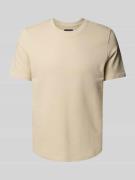 T-shirt met geribde ronde hals