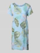 Knielange jurk van lamsshearlingmix met ronde hals