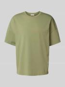 T-shirt met geribde ronde hals