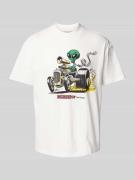 T-shirt met geribde ronde hals, model 'Celestial'