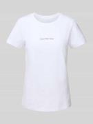 T-shirt met labelprint en geribde ronde hals