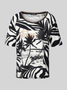 T-shirt met geribde ronde hals