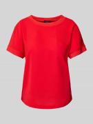 T-shirt met geribde ronde hals