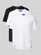 T-shirt met geribde ronde hals, model 'Naolo'
