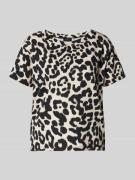 T-shirt met geribde ronde hals