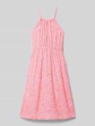 Midi-jurk met bandjes van crinkled viscose