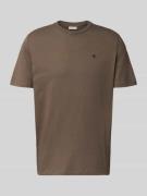 T-shirt met geribde ronde hals