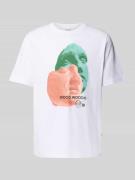 T-shirt met motief- en labelprint, model 'Bobby'