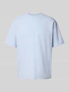 T-shirt met geribde ronde hals