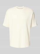 T-shirt met geribde ronde hals