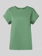 T-shirt met geribde ronde hals