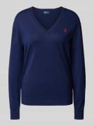 Gebreide pullover met logostitching en V-hals