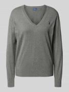 Gebreide pullover met logostitching en V-hals