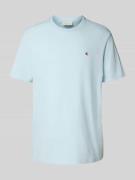 T-shirt met geribde ronde hals