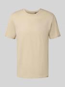 T-shirt met geribde ronde hals