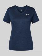 T-shirt met geribde V-hals
