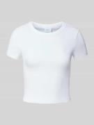 T-shirt met geribde ronde hals
