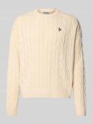 Gebreide pullover met kabelpatroon en labelstitching