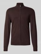 Slim fit gebreid jack van viscosemix met ritssluiting