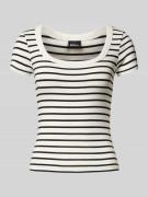 T-shirt met geribde ronde hals