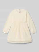 Knielange jurk met ruches en ronde hals