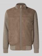 Gebreid jack met suède aan de voorkant en opstaande kraag