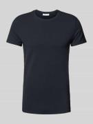 T-shirt met geribde ronde hals