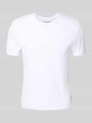 T-shirt met geribde ronde hals