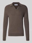 Gebreide pullover van scheerwol met platte kraag en V-hals