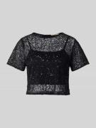 Kort T-shirt van mesh met pailletten