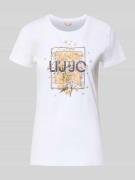 T-shirt met labelprint en siersteentjes