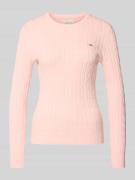 Gebreide pullover met kabelpatroon en labelstitching