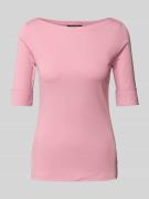 T-shirt met geribde boothals, model 'JUDY'