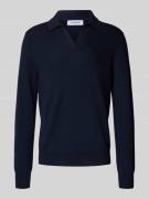 Gebreide pullover van scheerwol met platte kraag en V-hals