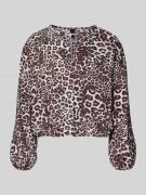 Regular fit blouse van viscosemix met all-over dierenprint
