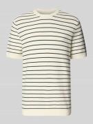 T-shirt met geribde ronde hals