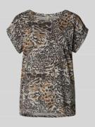 T-shirt met geribde ronde hals