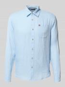 Slim fit linnen overhemd met logostitching