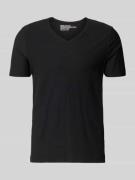 T-shirt met geribde ronde hals