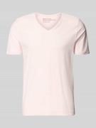 T-shirt met geribde ronde hals