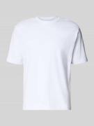 T-shirt met geribde ronde hals