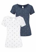 NU 20% KORTING: Beachtime T-shirt met maritieme ankerprint (Set van 2)