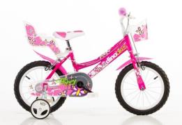 Dino Kinderfiets Meisjesfiets 16 inch met zijwieltjes, mand en poppenz...