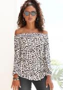 Lascana Shirt met carmenhals met animal print en strikceintuur, overhe...