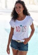 Beachtime T-shirt met modieuze gezegden frontprint "adios"